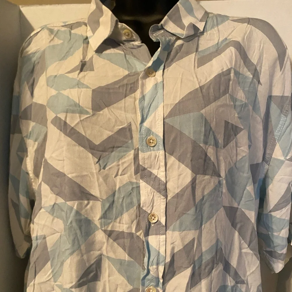 Men's Lightweight Geometric Shirt Jacket - Light Blue & Gray